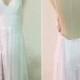 Spaghetti Straps V-neck Chiffon and Lace Boho Wedding Dress Backless Side Slit Beach Bridal Gown W054