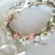 Boho Headband Bridal Flower crown Woodland hair garland halo wedding accessories Floral Fairy accessory circlet blush pink ivory headpiece