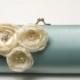 Bridesmaid Clutch Bridal Clutch in Dusty Aqua Seafoam - Ivory Flower Blossoms with Rhinestones - Something Blue