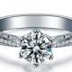 Round Shape Brilliant Moissanite Engagement Ring with Diamonds 14k White Gold or 14k Yellow Gold Diamond Ring
