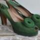 1940s Vintage Heel // 40s Platforms // Rare Green Suede Bombshell Heels