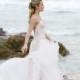 Open back wedding dress, lace bridal dress, tulle wedding dress, beach wedding dress fit and flare wedding dress for destination wedding