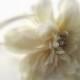 Ivory Flower Headband, Flower Bridal Head Piece, Ivory Flower Girl Hair Clip, Wedding Headband, Rhinestone center Champagne Flower - custom