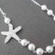 Starfish Bridal Necklace,Rhinestone Starfish Necklace,Swarovski Pearls,Pearl Necklace,Beach Nautical Wedding,Starfish Pearl Necklace