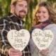 Wedding Photo Props Engagement Photo Props - SET of 2 Wood Hearts Wood Signs For Him and Her - Save the Date