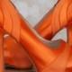 Orange Wedding Shoes -- Orange Platform Peeptoes with Chiffon Panels