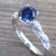 Sapphire Engagement Ring, Leaves Engagement Ring, Antique Engagement Ring, Leaf Sapphire Ring, Antique Ring, Blue Stone Engagement Ring