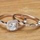 1.6 CT Princess Cut Engagement Ring band set in Solid 14k Rose Gold Bridal Wedding Set Engagement Set Lab Created Diamond