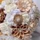 Fabric Wedding Bouquet, Brooch bouquet "Сrown"  Off-white, Beige, Cream and Milk