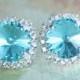 Stud Earrings,crystal Stud Earrings,turquoise Earrings,swarovski Earrings,swarovski Turquoise Earrings,turquoise Wedding,crystal Earrings