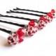 Hair Pins Red Rhinestone Clusters, Christmas Wedding Bobby Pins, Silver or Gold tones
