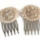 Wedding Combs Hair Jewelry Flower Rhinestone Clips Blush Cream Bridal Vintage Jewelry