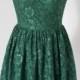 2015 Cap Sleeves Dark Green Lace Short Bridesmaid Dress with Back Buttons