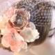 Birdcage veil with flowers, bridal headpiece, wedding veil,  bridal veil, wedding hair accessories, pink champagne wedding, Style 800