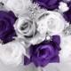 17 Piece Package Bridal Bouquet Wedding Bouquets Silk Flowers Bride Maid Bridesmaid Corsages PURPLE SILVER WHITE "Lily of Angeles" PUSI01