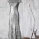 2015 Silver Bridesmaid dress, Cap Sleeve Wedding dress, Scoop neck Evening dress, V back Sequin Maxi dress Metallic full length (GQ161B)