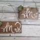 rustic mr and mrs wedding signs, succulant wedding,  mr mrs chair signs, wooden mr and mrs sign, barn wood wedding sign