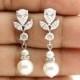Wedding Jewelry Pearl Drop Wedding Earrings Cubic Zirconia Bridal Earrings Swarovski Pearls Crystal Bridal Earrings, Isla