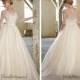 Illusion Boat Neckline Three-Quarter Sleeves Embellished Wedding Dresses