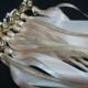 100 Blush Wedding Wands Triple Lace Ribbon Bells Gold or Silver Streamers