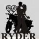 Wedding Cake Topper Silhouette Couple on Motorcycle Mr & Mrs Personalized with Last Name, Acrylic Cake Topper [CT122]