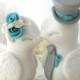 Reserved for Therine - Love Birds Wedding Cake Topper, White, Turquoise and Grey, Bride and Groom Keepsake, Fully Customizable