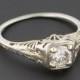 Art Deco Diamond Engagement Ring, 18k White Gold Filigree Ring