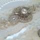 Bridal rhinestone pearl applique garter set. Ivory stretch lace crystal wedding garter. ROMANCE