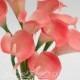 Coral Calla Lilies Real Touch Flowers Bouquet for Bridal Bouquets Wedding Centerpieces Home Decoration Coral Wedding 9 stems