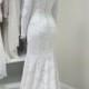 French Lace Wedding Gown with Lined Sleeves and Scalloped Neckline