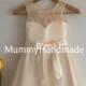 Champagne Lace Tulle Bowknot Sash Knee Length Flower Girl Dress