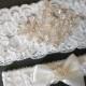 TARA Wedding Garter Set Ivory or White Floral Lingerie Stretch Lace Bridal Garter Set With Rhinestone Diamond Setting