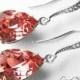 Rose Peach Coral Crystal Earrings Rose Peach CZ Sterling Silver Earrings Swarovski Rhinestone Teardrop Earrings Bridesmaid Gift Jewelry
