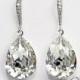 Wedding Crystal Teardrop Earrings Swarovski Rhinestone Silver Cz Bridal Dangle Earrings Sparkly Wedding Earrings Bridesmaid Crystal Jewelry