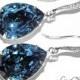 Denim Blue Crystal Earrings Sterling Silver CZ Navy Blue Earrings Swarovski Rhinestone Earrings Dark Blue Wedding Earrings FREE US Shipping