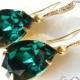 Emerald Green Crystal Earrings Vermeil Gold CZ Emerald Earrings Swarovski Rhinestone Emerald Earrings Wedding Gold Green Teardrop Earrings