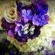 Cascading, Simply Brooched, Mixed Lilac, Purple, White, Ivory, Backed with leaves Brides Bouquet!