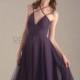 2015 Purple Bridesmaid dress, Violet Wedding dress, Deep V neck Short Prom dress, Criss Cross Spaghetti Strap Formal dress knee length(S126)