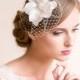 Bridal Fascinator with Magnolia Flower - Bridal Headpiece - Birdcage Fascinator - Wedding Hair Accessories - Floral Hairpiece