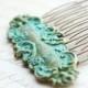Verdigris Patina Comb French Romantic Floral Hair Comb Lace Design Vintage Style Hair Accessories Teal Turquoise Rustic Patina Comb
