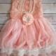 Coral toddler Dress, coral flower girl dress, Shabby Chic, lace flower girl dress, Birthday dress, coral pink toddler girl dress,
