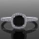 Halo Diamond Black Moissanite Engagement Ring Cushion Cut 14k White Gold Wedding Ring,  Re00082
