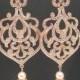 Rose Gold Bridal jewelry, Rose Gold Wedding earrings, Chandelier earrings, Bridal earrings, Pearl earrings, Crystal earrings, AMELIA