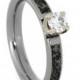 Wedding Sale Moissanite Ring in 14k White Gold Setting with Titanium, Mimetic Meteorite Band