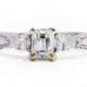 Ring, Vintage Platinum and Gold Diamond Engagement Ring, Platinum Engagement Ring, Engagement Ring with Emerald Cut Diamond