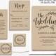Vintage Wedding Invitation, Printable Wedding Invitations, Kraft Wedding Invitation, 5-Piece Suite, Editable Text, Instant Download