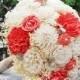 Weddings, Coral Sola Bouquet, Burlap Lace, Sola Bouquet, Alternative Bouquet,Rustic Shabby Chic,Bridal Accessories, Keepsake Bouquet, Sola