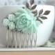 Mint Flower Hair Comb. Shades of Mint Wedding, Bridesmaid Gifts, Wedding Bridal, Mint Rustic Wedding, Summer Mint Wedding, Mint Green Comb