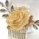 Champagne gold tipped rose comb Ivory Gold comb Crystal gold silver hair accessory, Bridal comb, Bridesmaids gifts, Country wedding comb TR4