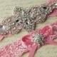 Pink wedding garter, bridal garter Set, Stretch Lace garter, Rhinestone garter, Pink Lace Garter